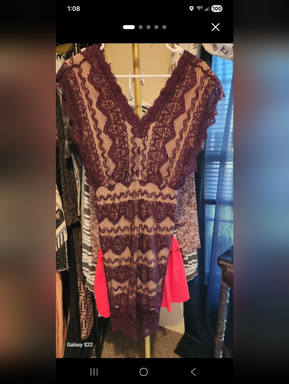 ☆SALE PRELOVED Stella Luce SIZE LARGE Plum Knit Dress with Nude Liner